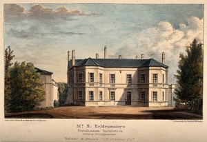 view Pestalozzian Institution, Worksop, Nottinghamshire. Coloured lithograph by C.F.A. Tracnsei? after himself.