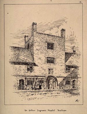 view Sir Arthur Ingram's Hospital, Bootham, York. Transfer lithograph by [J.E.J.].