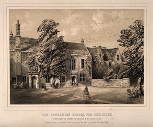 view Yorkshire School for the Blind, York, England. Tinted lithograph.