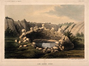 view Sacred Spring, Zuñi, New Mexico. Coloured lithograph.