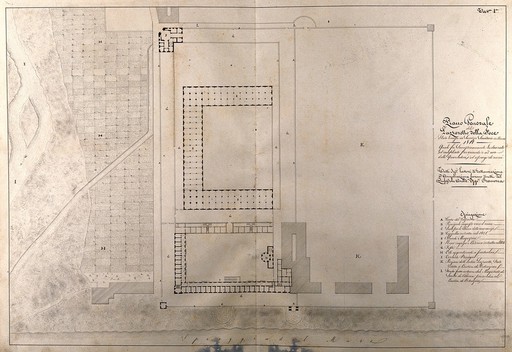 The lazaretto at Foce: floor plan. Pen drawing by I. Cremona after himself, 1811.