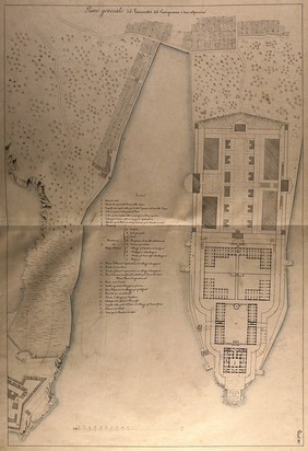 The lazaretto of Varignano at La Spezia: floor plan. Pen drawing by I. Cremona, c. 1825.