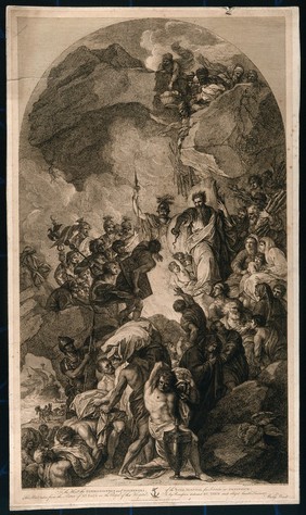 Saint Paul shipwrecked on Malta. Etching by F. Bartolozzi, 1791, after B. West.
