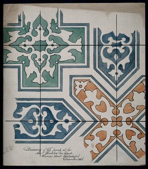 view Tiles found in the new wards for homeless poor, Whitechapel, 1866. Watercolour painting.