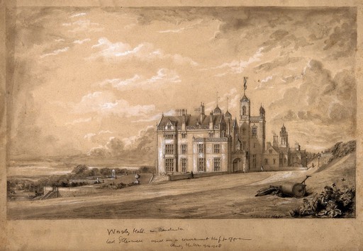 Worsley Hall, Manchester. Pencil drawing by F.J. Shields, 1849.