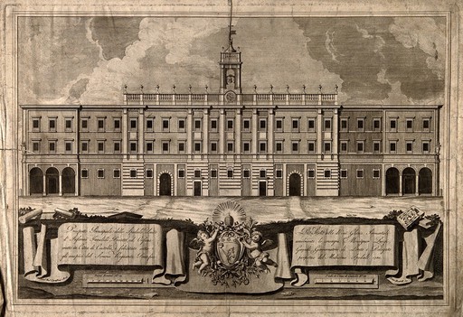 General Hospital, Citta di Castello, Italy. Etching by P. Bombelli, 1785, after F.M. Ciaraffoni.