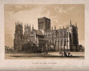 view York Minster: south-east view. Tinted lithograph by W. Monkhouse, 1848.