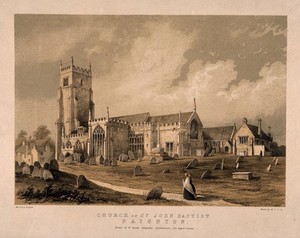 view Church of St. John Baptist, Paignton: perspective view. Tinted lithograph by W. Spreat after M.A.C.B.