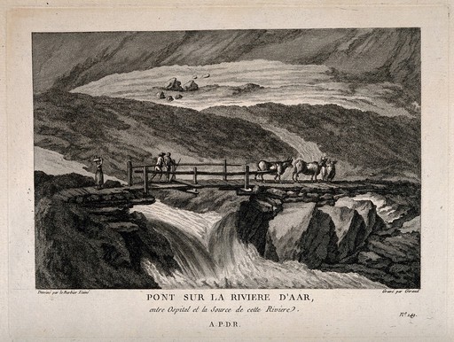 Bridge over the river Aar. Etching by Giraud after Barbier the elder.
