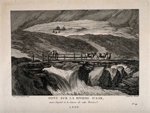 view A bridge over the river Aar near its source. Etching by E.A. Giraud after J.J.F. Le Barbier.