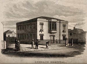 view Lying-in Hospital, Newcastle upon Tyne: perspective view. Etching.