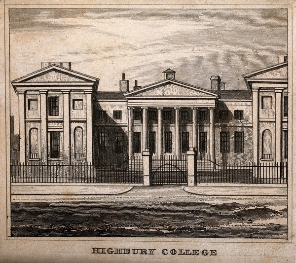 Highbury College, London. Etching.