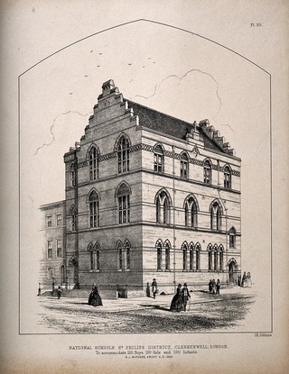 National school, Clerkenwell, London. Wood engraving by J.R. Jobbins.