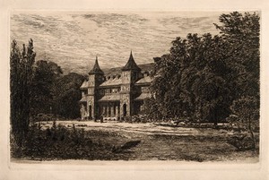 view Queenwood College, near Stockbridge, Hampshire. Etching by W. Snape.