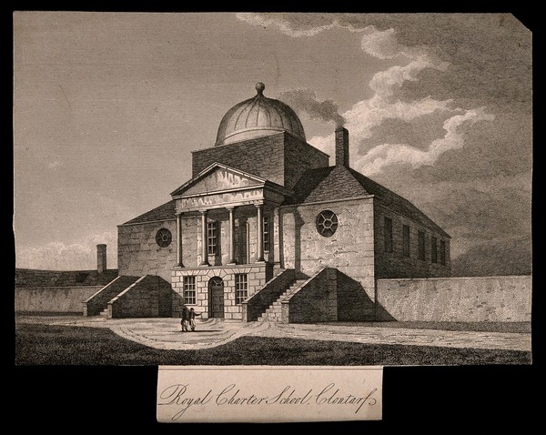 Royal Charter School, Clontarf, Dublin, Ireland: perspective view. Etching.