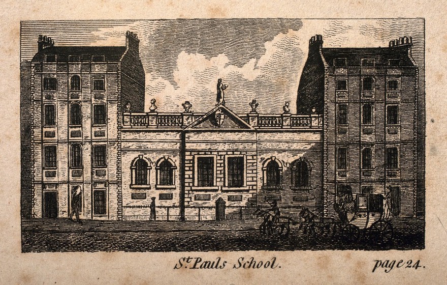 St. Paul's school: facade. Wood engraving.