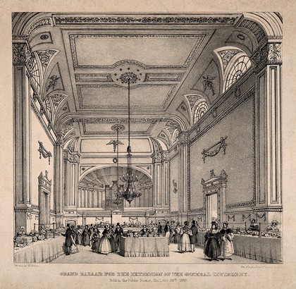 Bazaar for the opening of an extension to Hull infirmary. Lithograph after H. Burn.