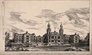 view Design for Hospital for Incurables, Scotland. Lithograph, 1874.