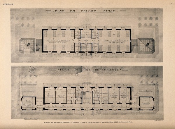 Hospice de Brie-Comte-Robert: ground plans. Process print, 1913.