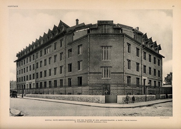 Clinique Antoine-Chantin, Paris: the exterior. Process print, 1913.