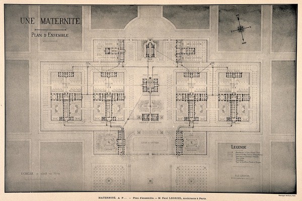 Maternity hospital, Paris: ground plan. Process print, 1913.