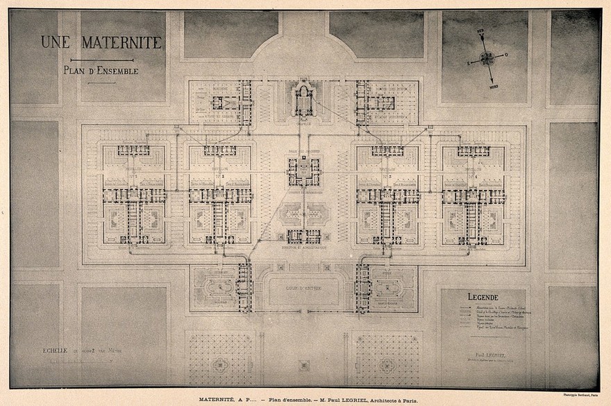 Maternity hospital, Paris: ground plan. Process print, 1913.