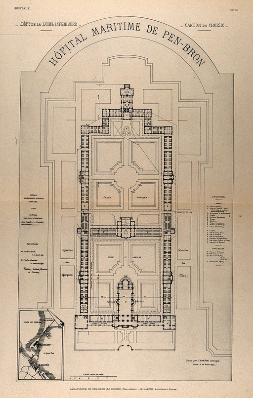Sanatorium de Pen-Bron (Le Croisic): general plan. Process print, 1913, after a drawing, 1896.