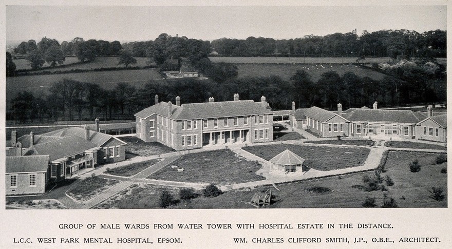 West Park Mental Hospital, Epsom: general view of part of the site. Process print, 1926.