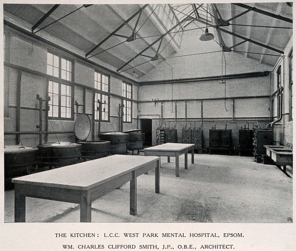West Park Mental Hospital, Epsom: a view of the kitchen. Process print, 1926.