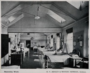 view Royal Free Hospital, London: the interior of the maternity ward. Process print, 1913.