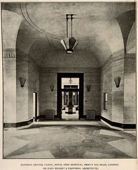 Eastman Dental Hospital, London: view of the entrance hall. Process print, 1926.