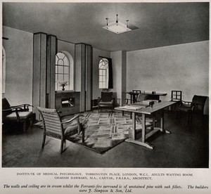 view Institute of Medical Psychology, London: the waiting room. Process print, 1929.