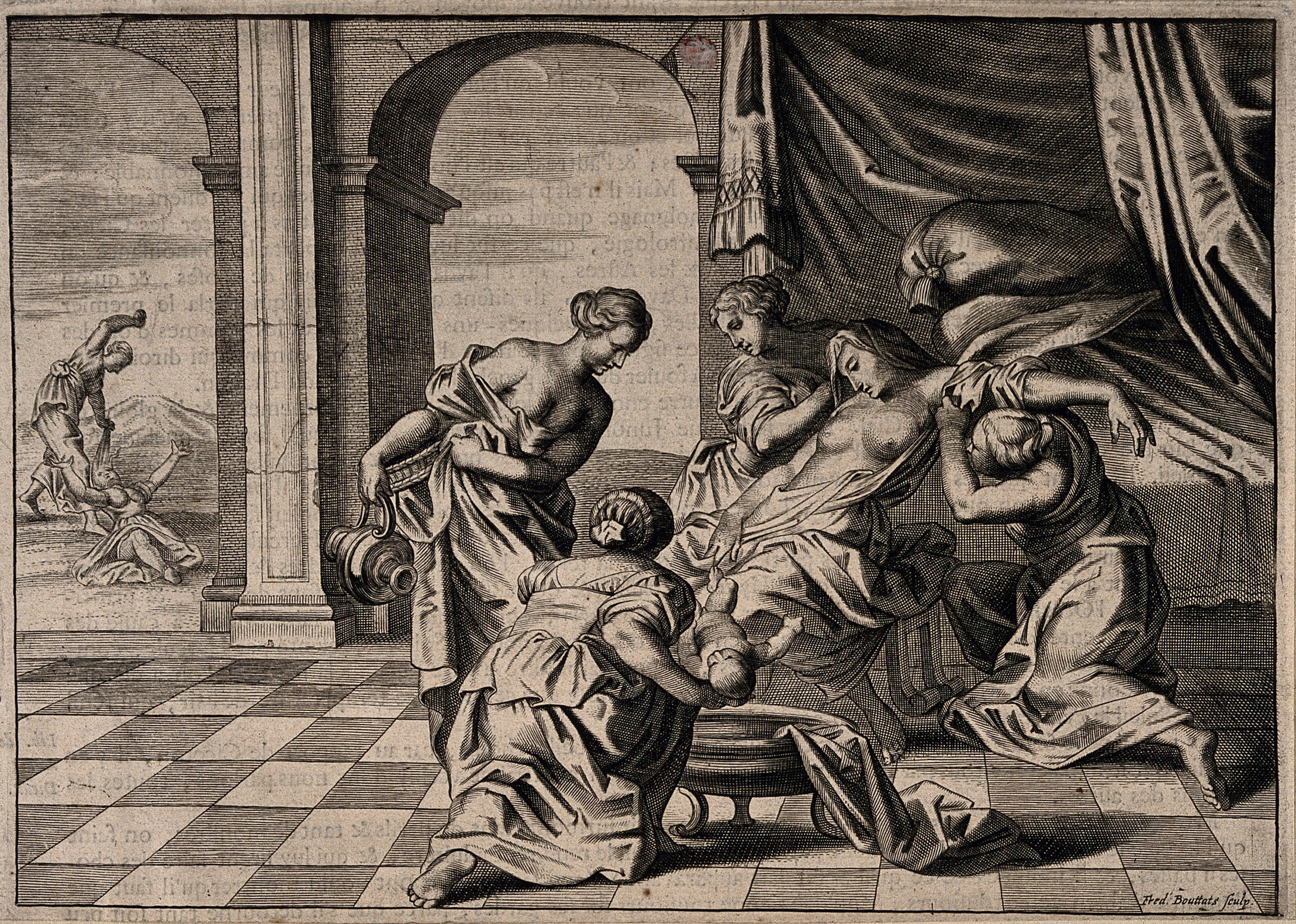 Alcmene Giving Birth To Hercules Surrounded By Attendants In The