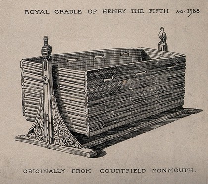 Henry V's cradle. Wood engraving.