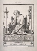 view A woman representing knowledge examining a sick child. Lithograph by G. Tyr after A.J.V. Orsel.