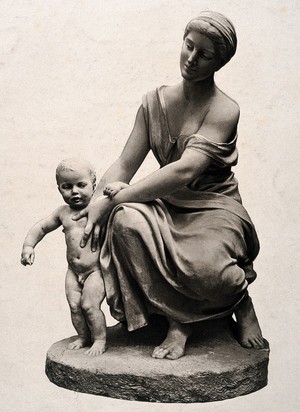 view A vision of motherhood with a small child. Heliotype by Arents after L. Marqueste.