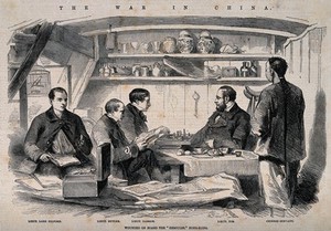 view Officers recuperating on board the "Hercules", Hong Kong. Wood engraving after G.W. Cooke (?), 1858.