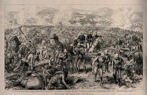 view Battle of Ulundi, part of the Zulu War, South Africa: with a numbered key. Wood engraving.