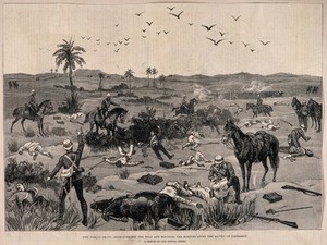 view War in Egypt, Egypt: searching for the wounded and dead after the Battle of Kassassin. Wood engraving.