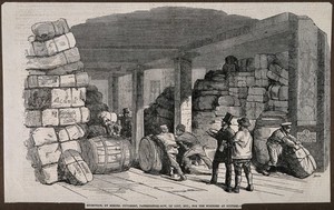 view Crimean War, England: receiving lint to be sent to Scutari. Wood engraving by LEA. W.