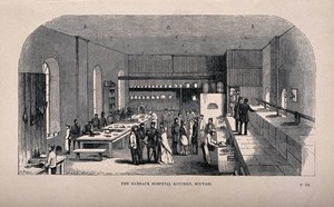 view Crimean War: Barrack Hospital kitchen, Scutari, Turkey. Wood engraving by Dalziel Bros after H.G. Hine.