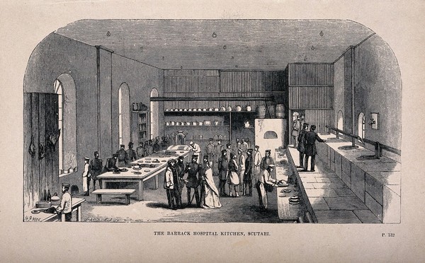 Crimean War: Barrack Hospital kitchen, Scutari, Turkey. Wood engraving by Dalziel Bros after H.G. Hine.