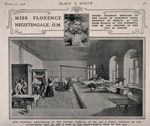 Crimean War Florence Nightingale At Scutari Hospital 1856 Plus A Portrait Drawing Process Print 1908 Wellcome Collection