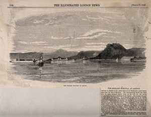 view Crimean War: panoramic view of the English Hospital at Abydos. Wood engraving, 1855.