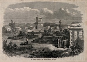 view Crimean War: the French cemetery. Wood engraving.