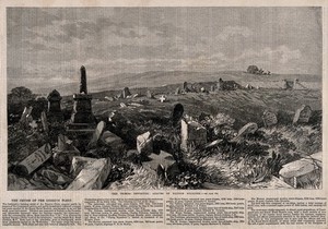 view Crimean War: ruins of the British soldier's graveyard. Wood engraving by R.C.H?.