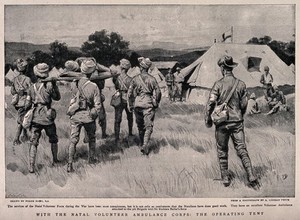 view Boer War: the work of the Natal volunteer ambulance force. Reproduction after a photograph by A.L. Twite after F. Dadd.