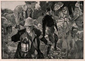 view Boer War: treating and looking for the wounded at the battlefield. Process print after F. Craig.