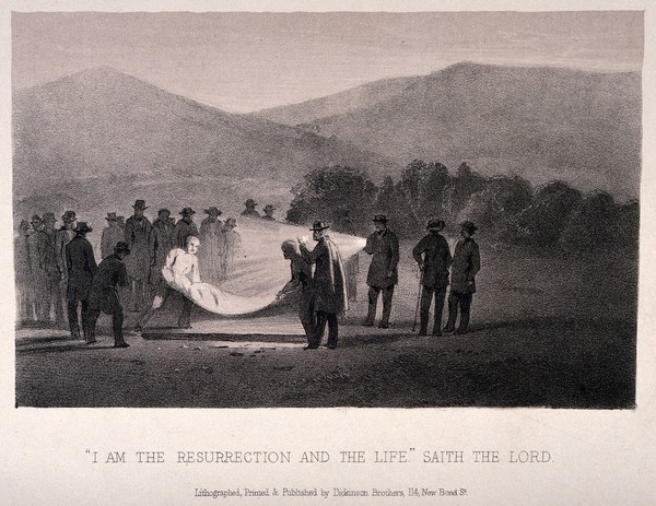 8th Xhosa War: the funeral of a British war victim under torchlight on the field. Lithograph, ca. 1852.