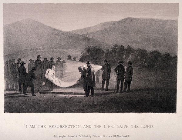 8th Xhosa War: the funeral of a British war victim under torchlight on the field. Lithograph, ca. 1852.